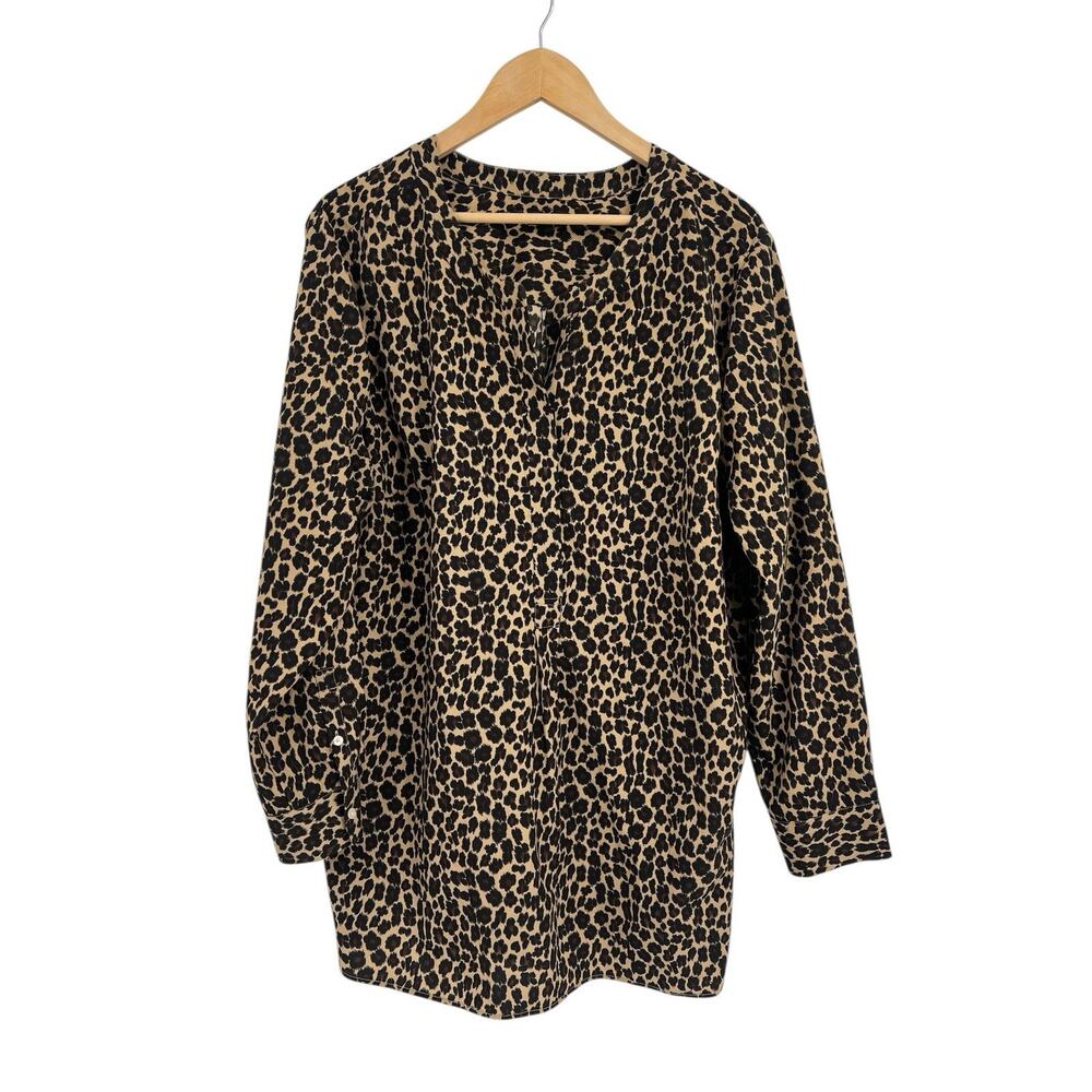 Talbots Leopard Print Button Front Popover Tunic … - image 1